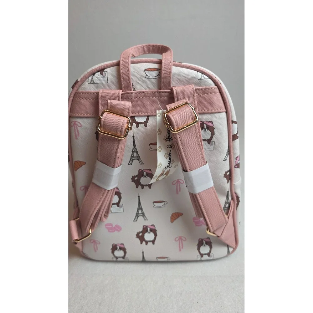 Jaxon & Friends Paris Dog Mini Backpack Pink Faux Leather Eiffel Tower NWT